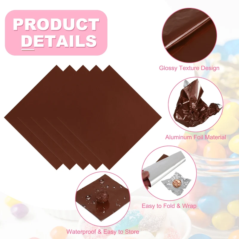 200 Pcs Candy Foil Wrappers, 7.87 x 7.87" Chocolate Wrappers, Brown