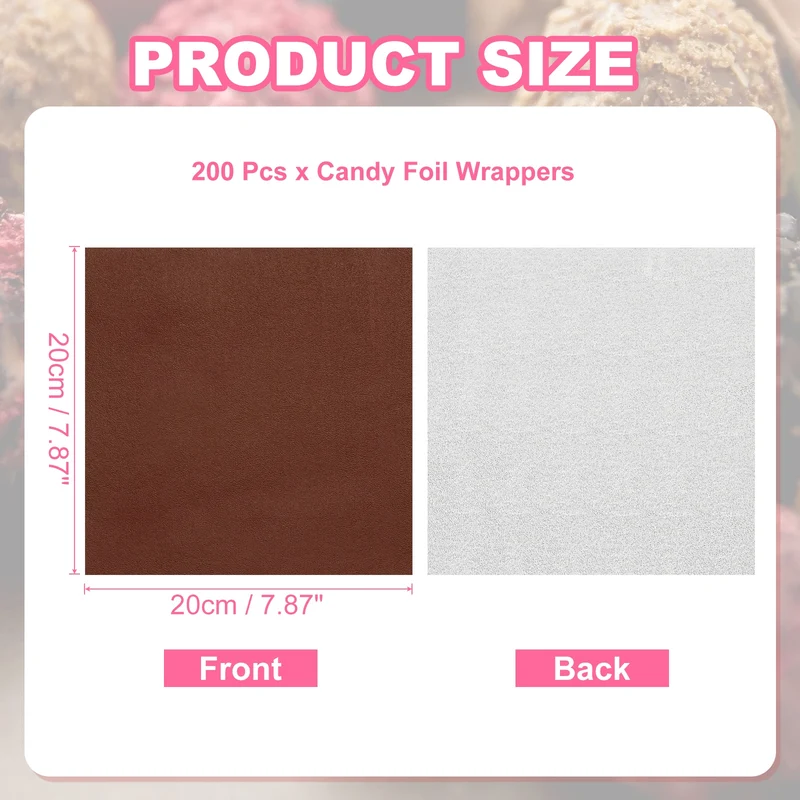 200 Pcs Candy Foil Wrappers, 7.87 x 7.87" Wrappers, Brown (Orange Peel)