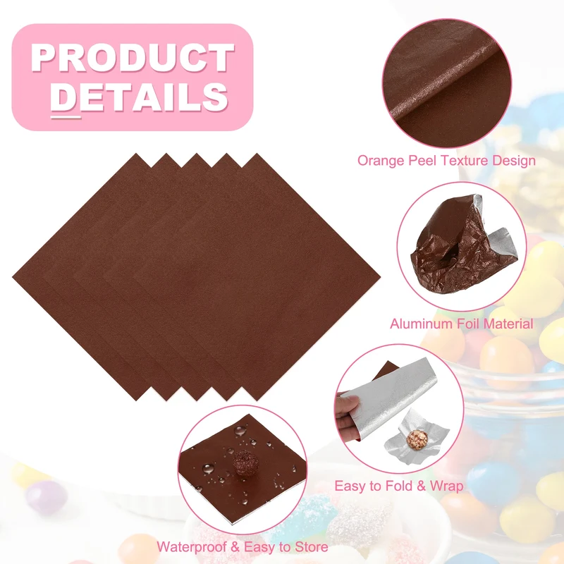 200 Pcs Candy Foil Wrappers, 7.87 x 7.87" Wrappers, Brown (Orange Peel)