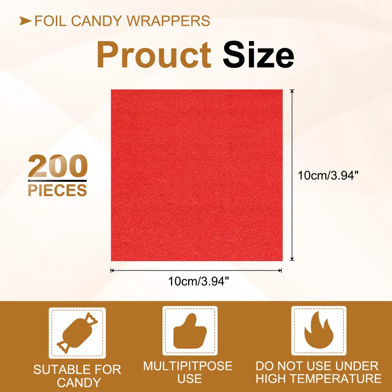 200 Pcs 4x4 Inch Foil Candy Wrappers Chocolate Wrapping Paper Dark Red