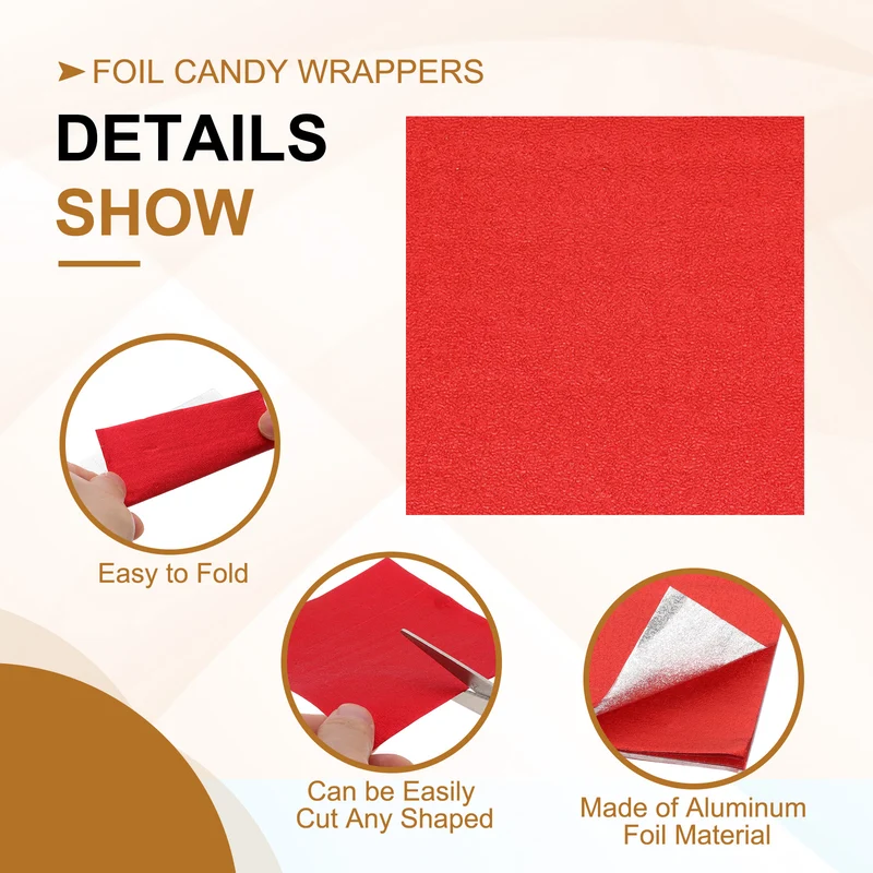 200 Pcs 4x4 Inch Foil Candy Wrappers Chocolate Wrapping Paper Dark Red