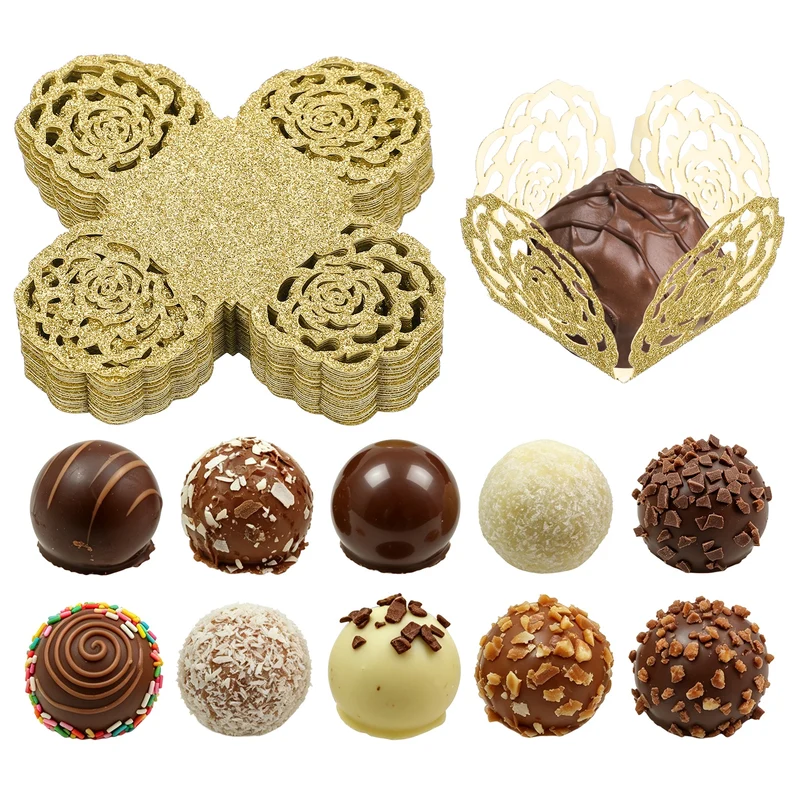25Pcs 1.4x1.4" Glitter Rose Truffle Wrapper Cupcake Liners, Yellow