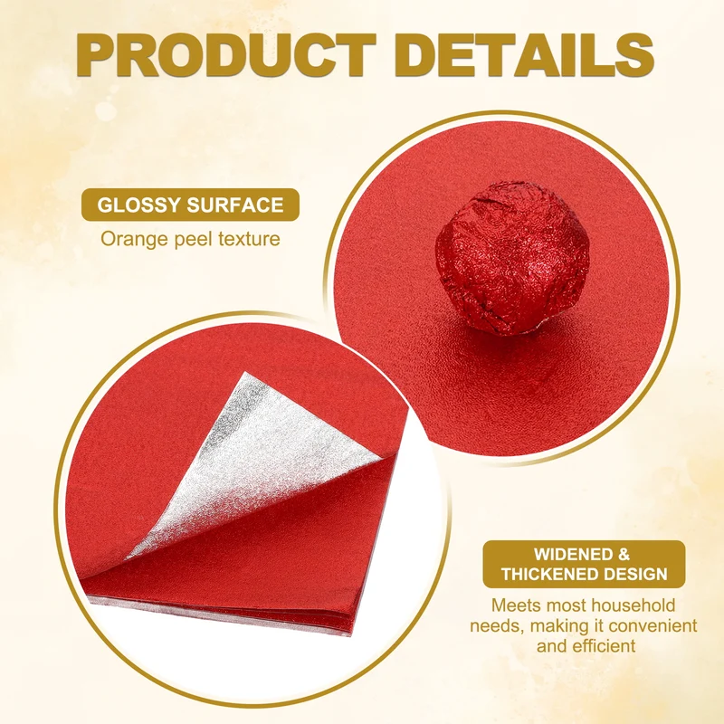 Foil Candy Wrappers 4x4 Inch, 100 Pcs Red Orange Pattern Paper for Candy