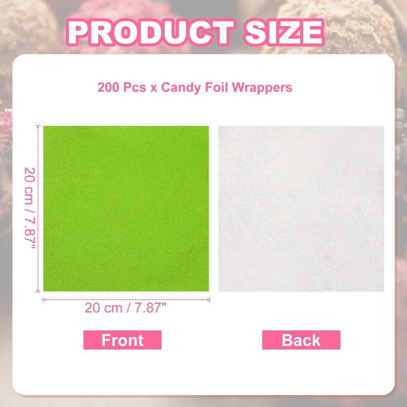 200 Pcs Candy Foil Wrappers, 7.87 x 7.87" Wrappers, Green (Orange Peel)