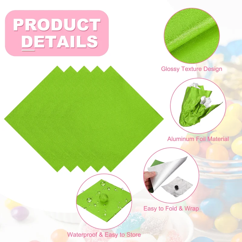 200 Pcs Candy Foil Wrappers, 7.87 x 7.87" Wrappers, Green (Orange Peel)