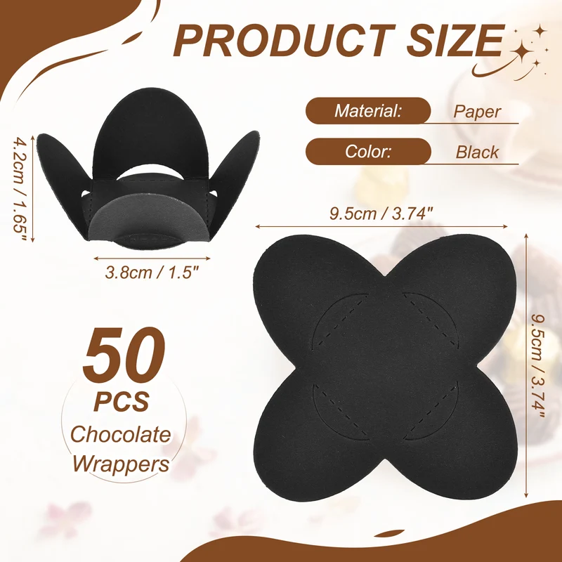 50Pcs Truffle Wrappers, Mini Cupcake Liners Chocolate Cups Liners, Black
