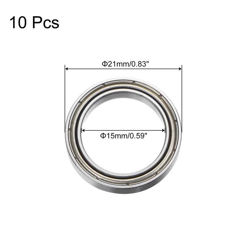 10pcs 6702ZZ Deep Groove Ball Bearings, Chrome Steel Bearing 15mm x 21mm x 4mm
