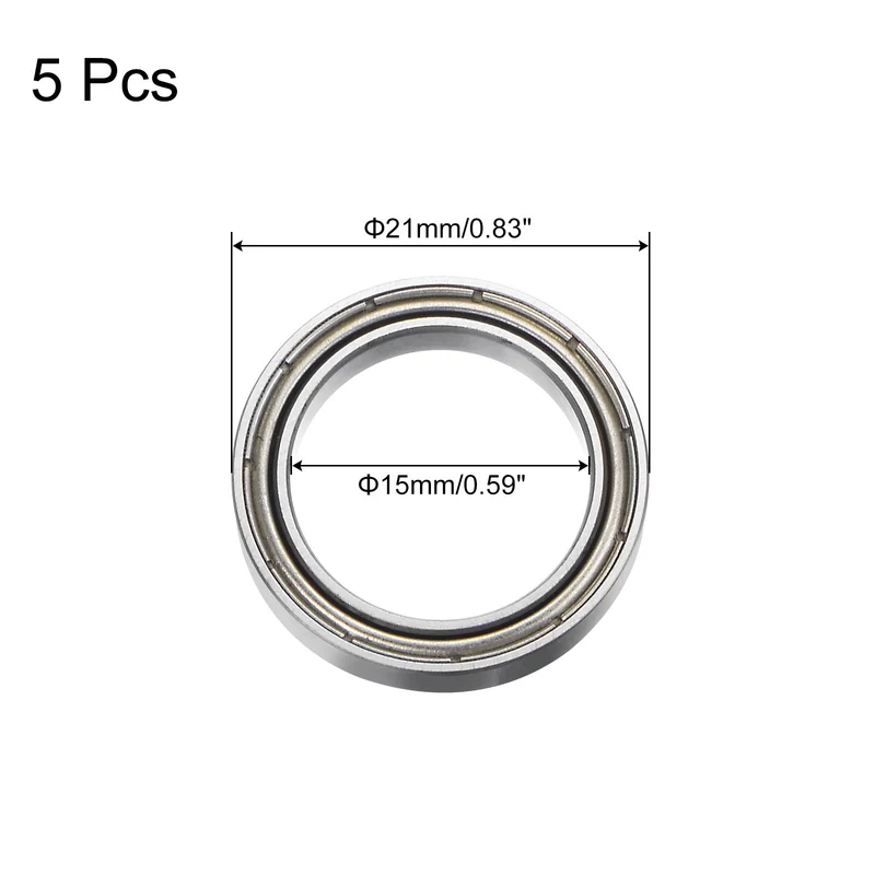 5pcs 6702ZZ Deep Groove Ball Bearings, Chrome Steel Z2 Bearing 15mm x 21mm x 4mm