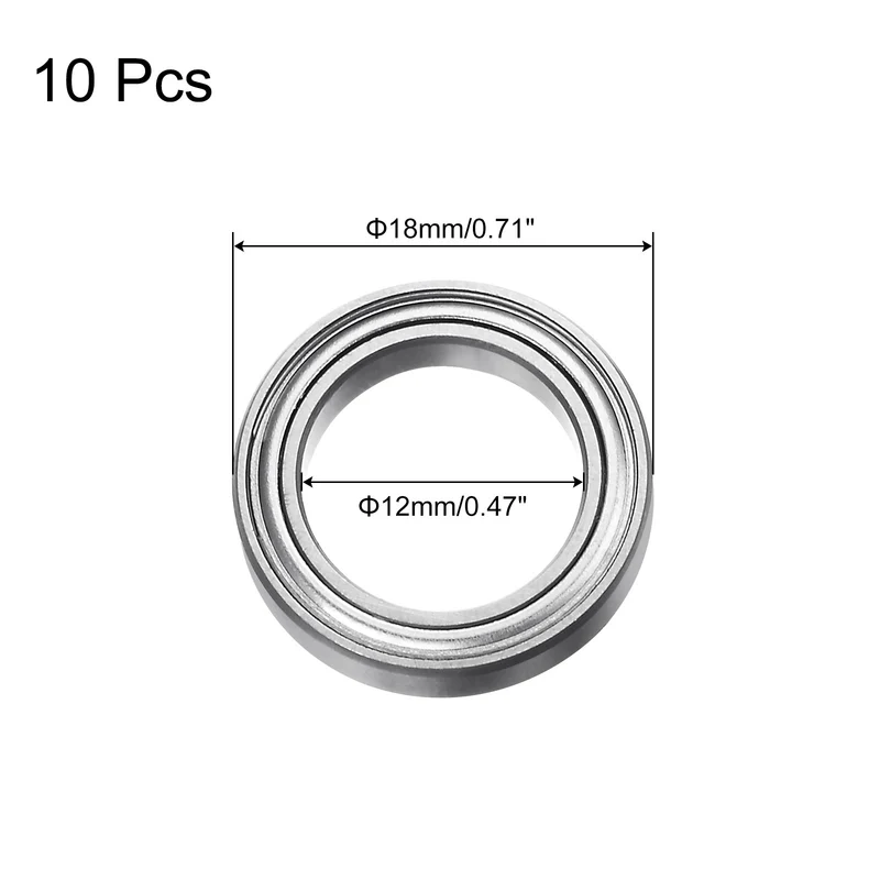 10pcs 6701ZZ Deep Groove Ball Bearings, Chrome Steel Z2 Bearing 12x18x4mm