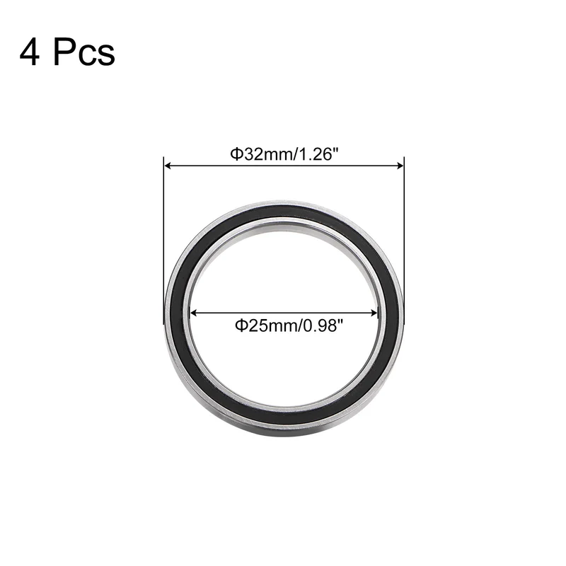 4pcs 6705-2RS Deep Groove Ball Bearing 25x32x4mm Z2 Bearings Black