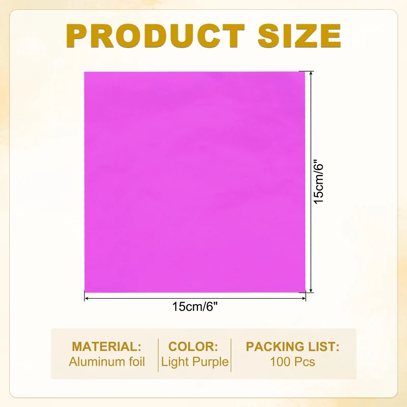 Foil Candy Wrappers 6x6 Inch, 100 Pcs Light Purple Glossy Paper for Chocolate