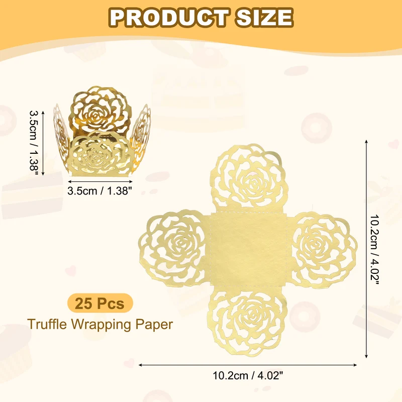 25PCS 4 Inch Truffle Wrappers for Wedding Birthday, Gold