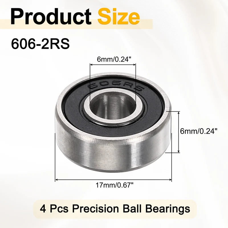 4Pcs 606-2RS Deep Groove Ball Bearings 6x17x6mm ZV4 Level ABEC7 Precision