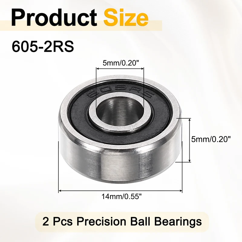2Pcs 605-2RS Deep Groove Ball Bearings 5x14x5mm ZV4 Level ABEC7 Precision