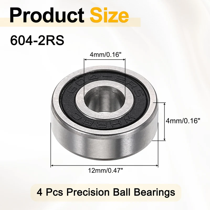 4Pcs 604-2RS Deep Groove Ball Bearings 4x12x4mm ZV4 Level ABEC7 Precision