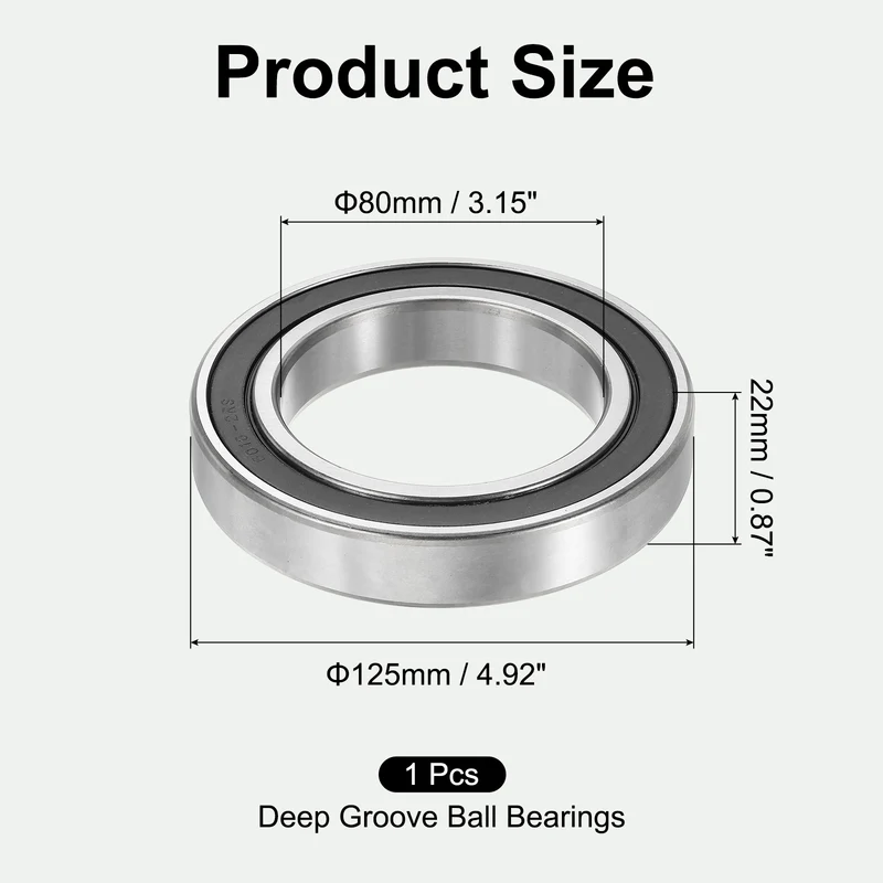 6016-2RS Deep Groove Ball Bearings 80x125x22mm ABEC3 Bearing
