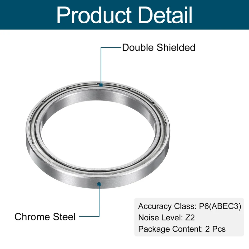 2pcs 6707ZZ Deep Groove Ball Bearings, Chrome Steel Z2 Double Metal, 35x 44x 5mm