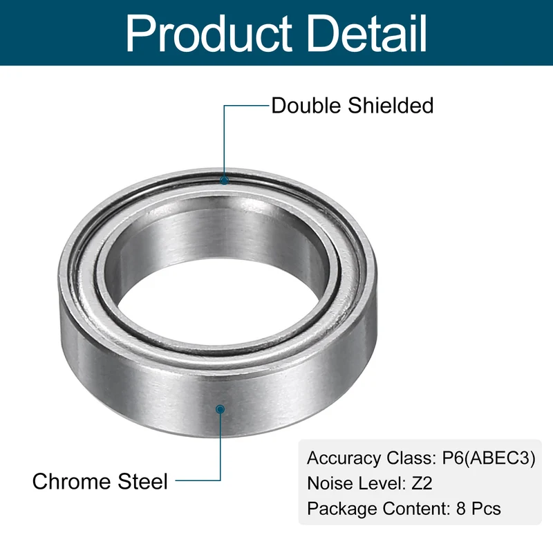 8pcs 6700ZZ Deep Groove Ball Bearings, Chrome Steel Z2 Double Metal, 10x 15x 4mm