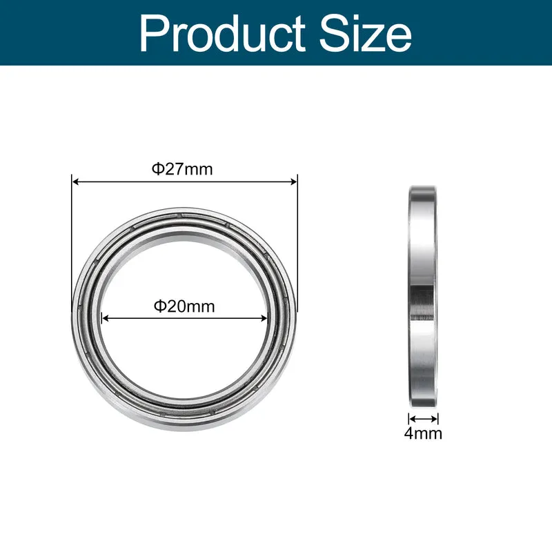 8pcs 6704ZZ Deep Groove Ball Bearings, Chrome Steel Z2 Double Metal, 20x 27x 4mm