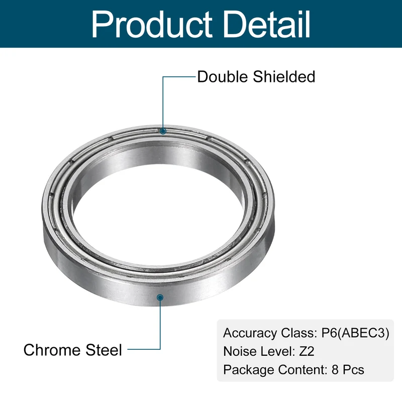 8pcs 6704ZZ Deep Groove Ball Bearings, Chrome Steel Z2 Double Metal, 20x 27x 4mm