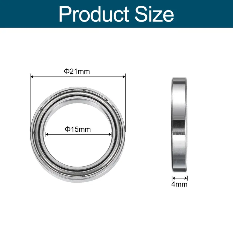 8pcs 6702ZZ Deep Groove Ball Bearings, Chrome Steel Z2 Double Metal, 15x 21x 4mm