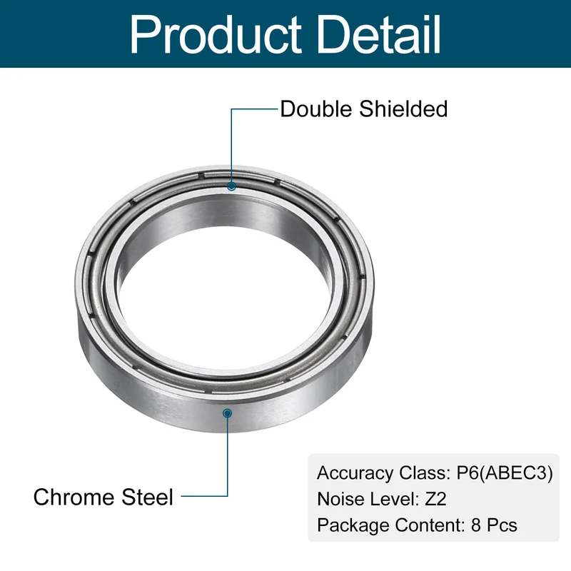 8pcs 6702ZZ Deep Groove Ball Bearings, Chrome Steel Z2 Double Metal, 15x 21x 4mm