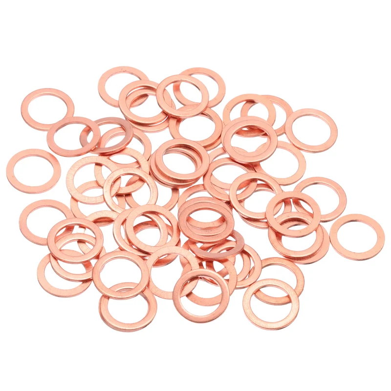60Pcs M10 Flat Copper Washers 10x14x1mm Copper Flat Sealing Ring Washers