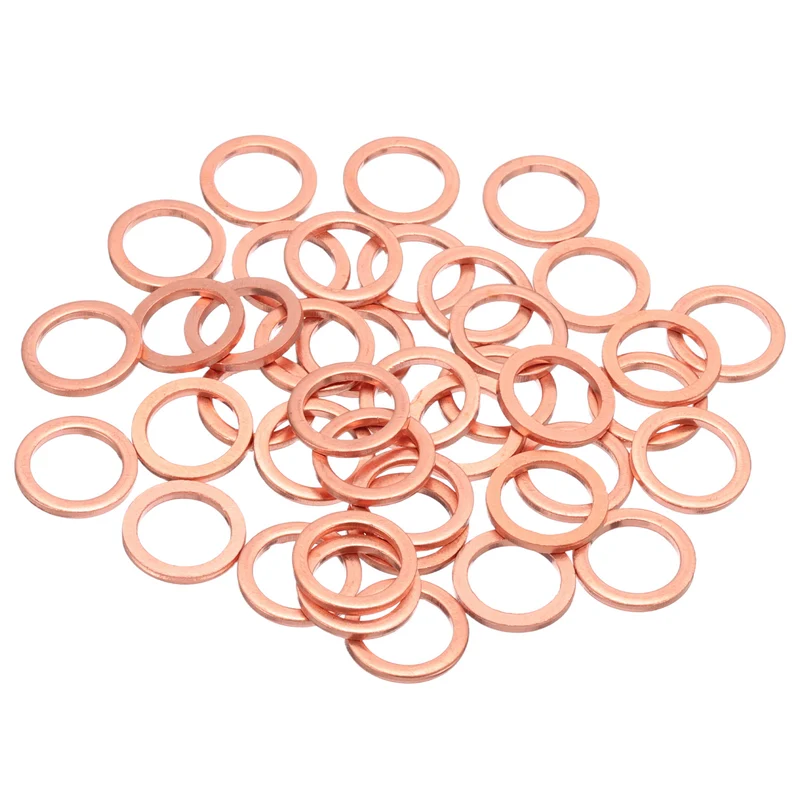 40Pcs M10 Flat Copper Washers 10x14x1.5mm Copper Flat Sealing Ring Washers