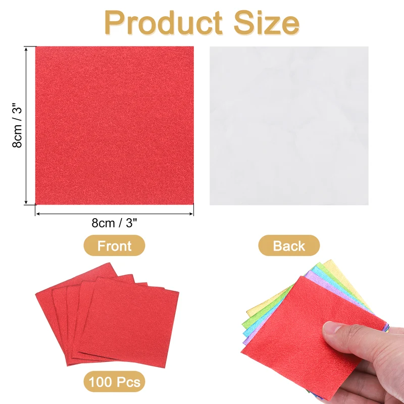 100pcs Red Metallic Foil Paper, 3x3" Orange Texture Wrapping Paper