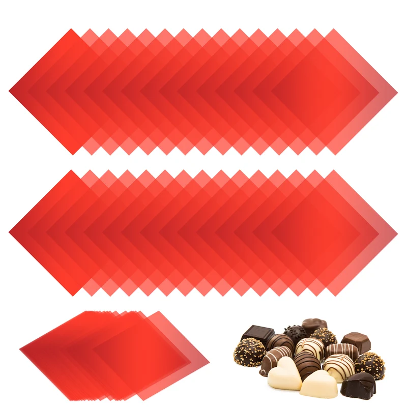 100Pcs Candy Wrappers 5 x 5 Inch Chocolate Wrap Paper for Lollipop Red