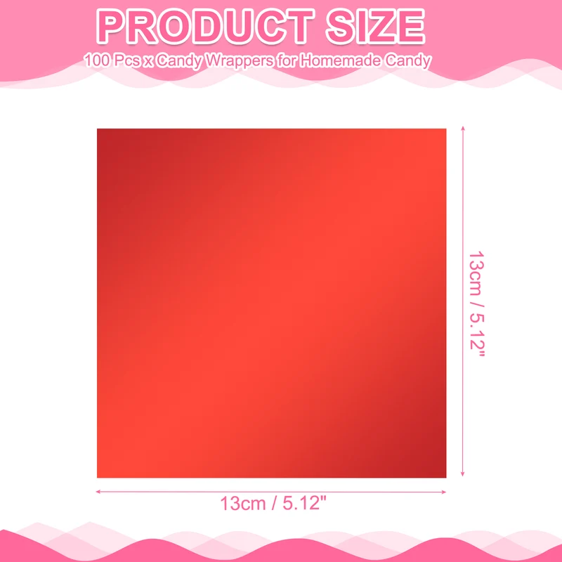 100Pcs Candy Wrappers 5 x 5 Inch Chocolate Wrap Paper for Lollipop Red