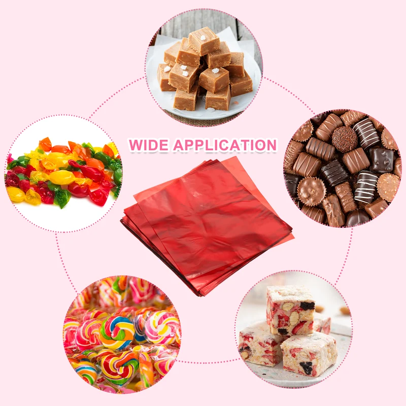 100Pcs Candy Wrappers 5 x 5 Inch Chocolate Wrap Paper for Lollipop Red