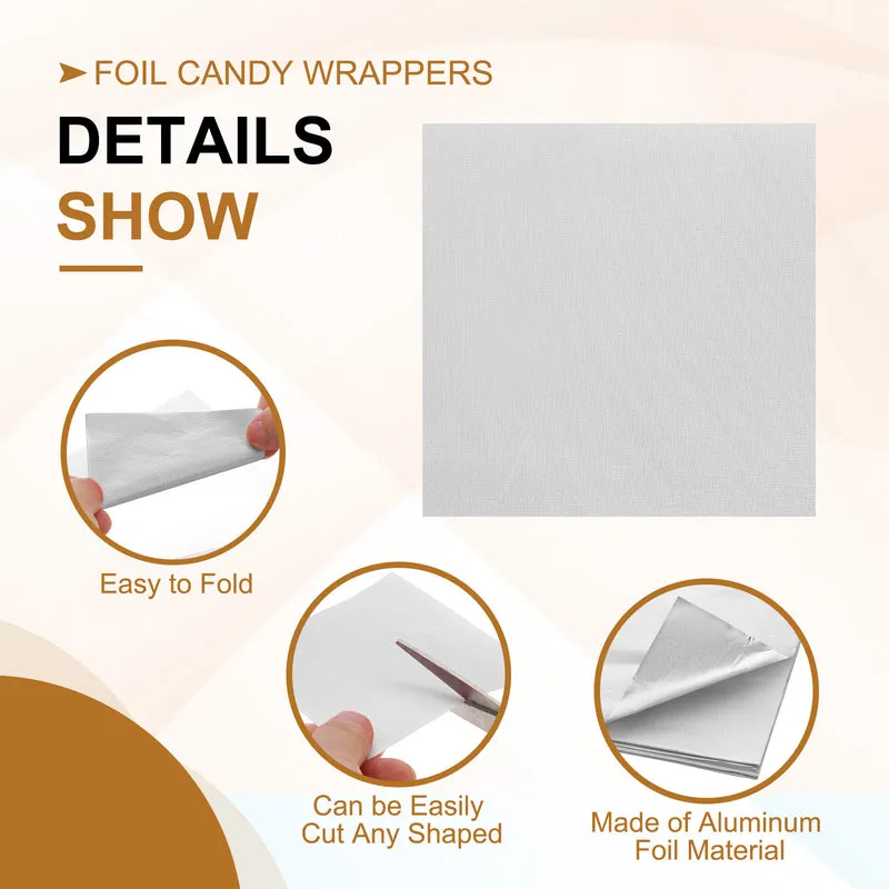 200 Pcs 4x4 Inch Foil Candy Wrappers Chocolate Wrapping Paper Light Silver