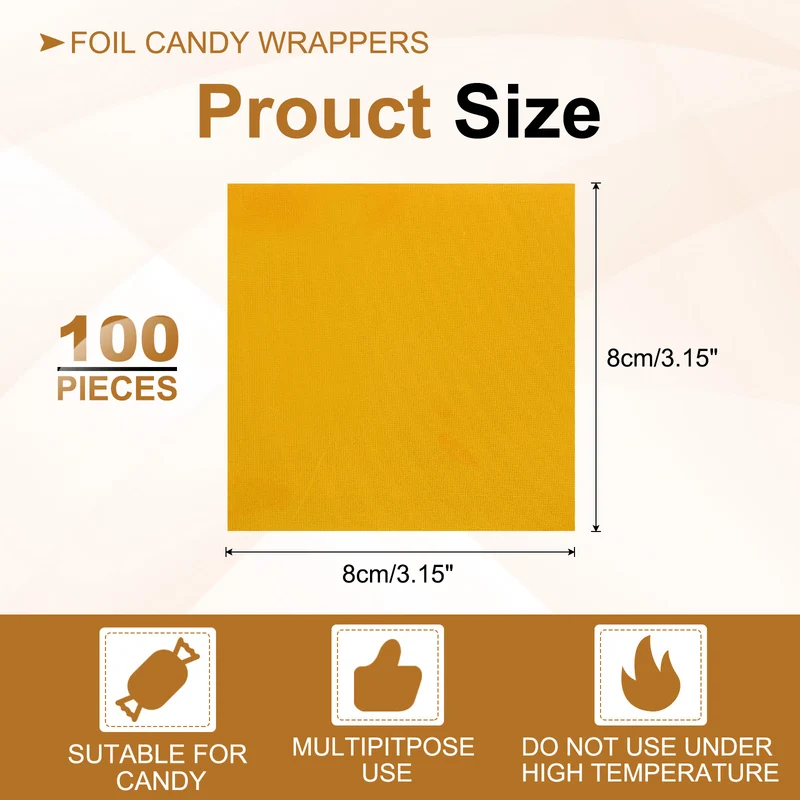 Foil Candy Wrappers 3x3 Inch, 100 Pcs Gold Fine Grid Paper for DIY Chocolate