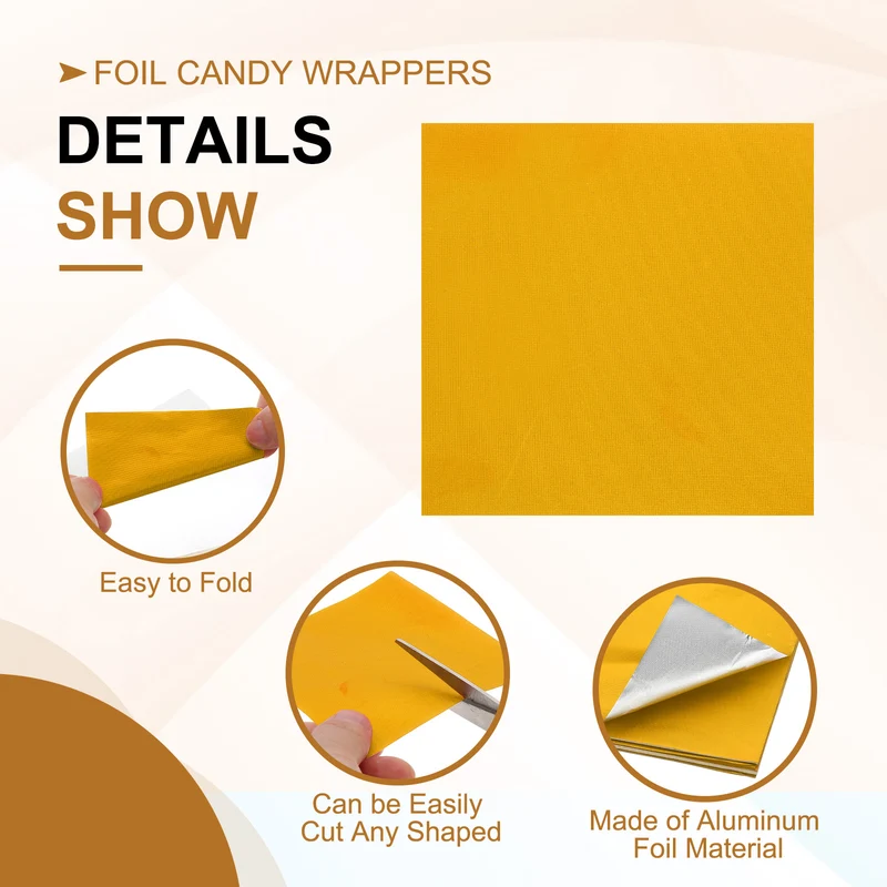 Foil Candy Wrappers 3x3 Inch, 100 Pcs Gold Fine Grid Paper for DIY Chocolate
