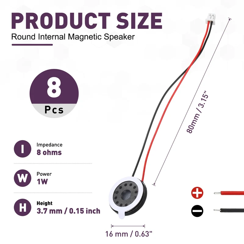 8Pcs 1W 8 Ohm 16mm Small Round Internal Magnetic Speaker with 1.25mm Terminal