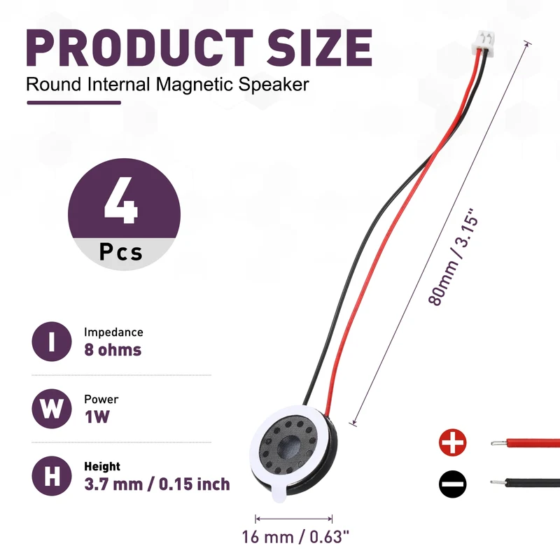 4Pcs 1W 8 Ohm 16mm Small Round Internal Magnetic Speaker with 1.25mm Terminal
