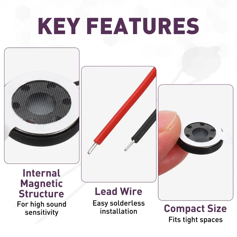 8Pcs 1W 8 Ohm 15mm Small Round Internal Magnetic Speaker with 1.25mm Terminal