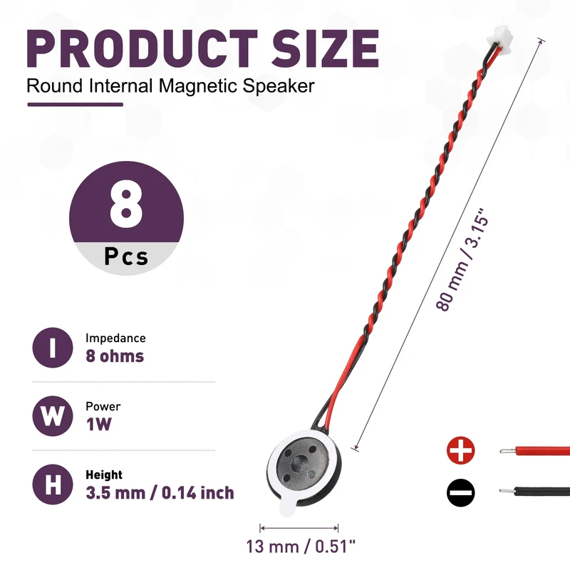 8Pcs 1W 8 Ohm 13mm Small Round Internal Magnetic Speaker with 1.25mm Terminal
