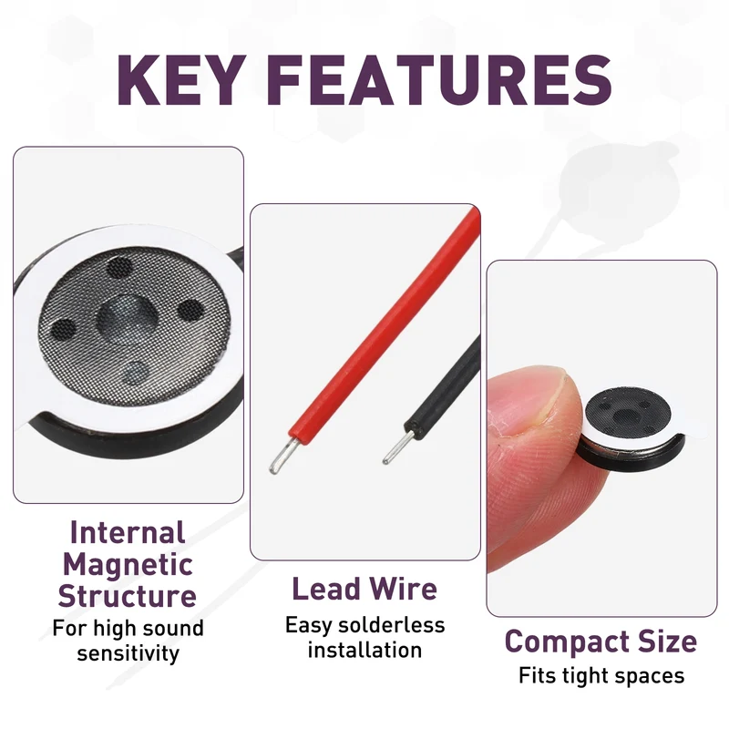8Pcs 1W 8 Ohm 13mm Small Round Internal Magnetic Speaker with 1.25mm Terminal