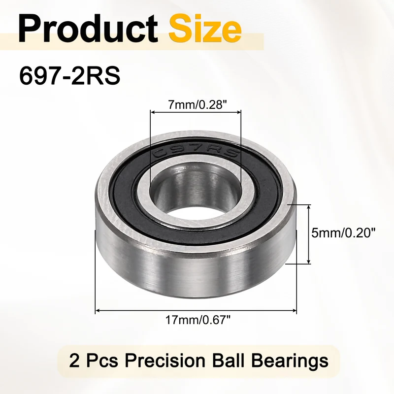 2Pcs 697-2RS Deep Groove Ball Bearings 7x17x5mm ZV4 Level ABEC7 Precision