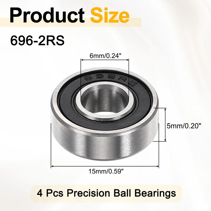 4Pcs 696-2RS Deep Groove Ball Bearings 6x15x5mm ZV4 Level ABEC7 Precision