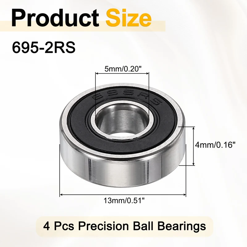 4Pcs 695-2RS Deep Groove Ball Bearings 5x13x4mm ZV4 Level ABEC7 Precision