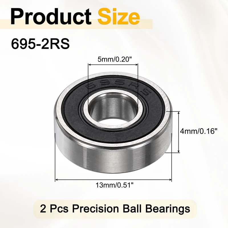 2Pcs 695-2RS Deep Groove Ball Bearings 5x13x4mm ZV4 Level ABEC7 Precision