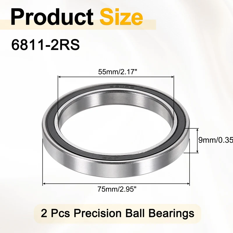 2Pcs 6811-2RS Deep Groove Ball Bearings 55x75x9mm ZV4 Level ABEC7 Precision
