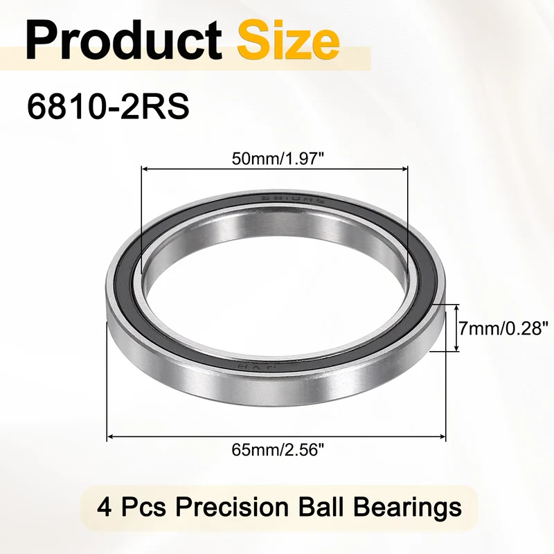 4Pcs 6810-2RS Deep Groove Ball Bearings 50x65x7mm ZV4 Level ABEC7 Precision