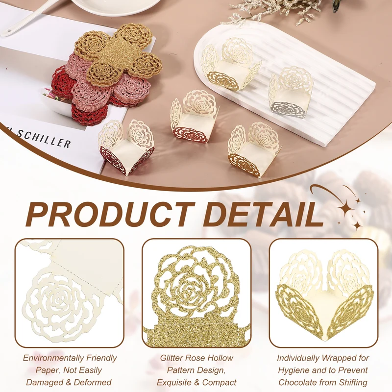 50Pcs 1.4x1.4" Glitter Rose Truffle Wrapper Cupcake Liners, Yellow