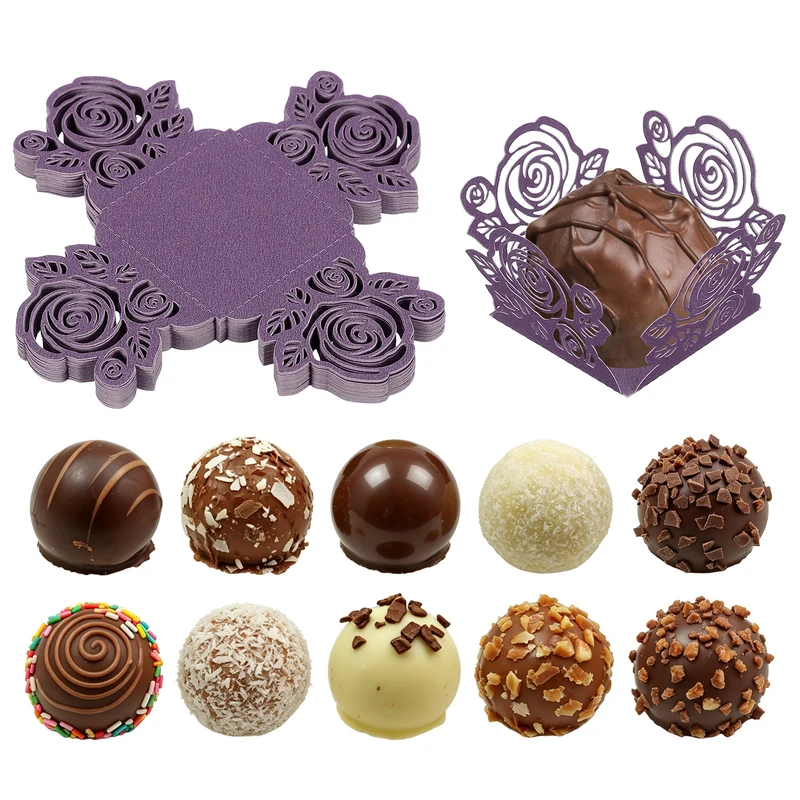 25Pcs 1.4x1.4" Rose Shape Truffle Wrapper Cupcake Liners for Decor, Dark Purple