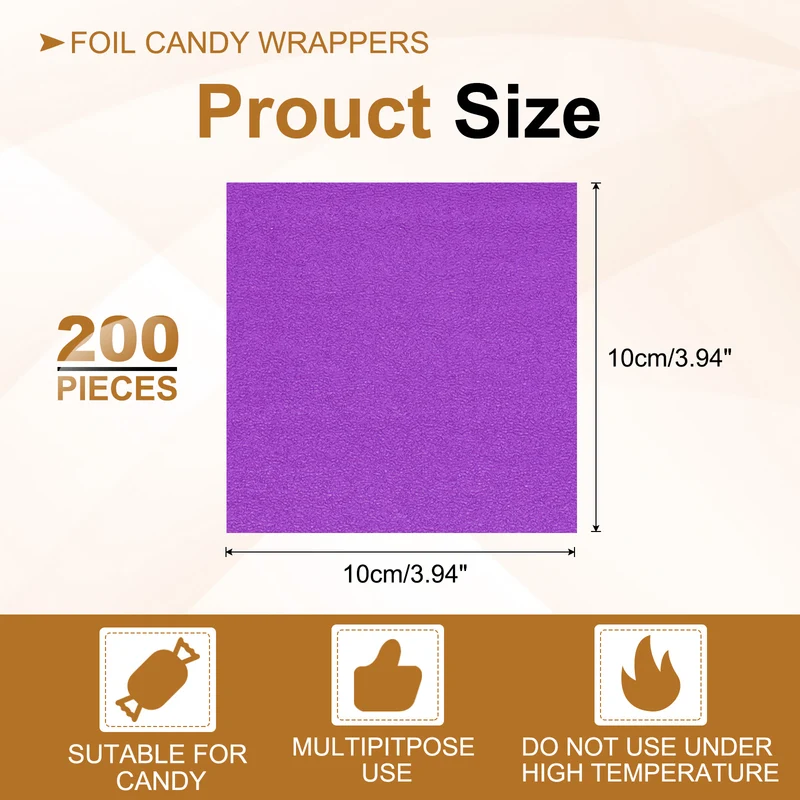 200 Pcs 4x4 Inch Foil Candy Wrappers Chocolate Wrapping Paper Dark Purple