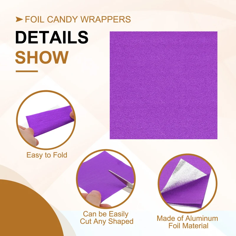 200 Pcs 4x4 Inch Foil Candy Wrappers Chocolate Wrapping Paper Dark Purple